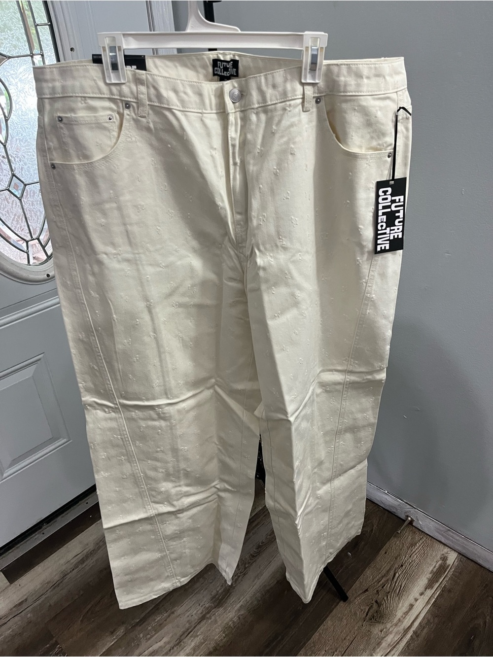 Future Collective ivory Women's Jeans with embroidered details